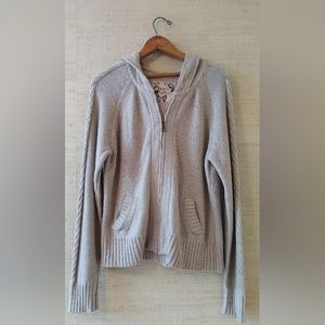 Apt. 9 Cream Colored Zip-Up Hoodie with Knitted Details (XL But Leans Smaller)